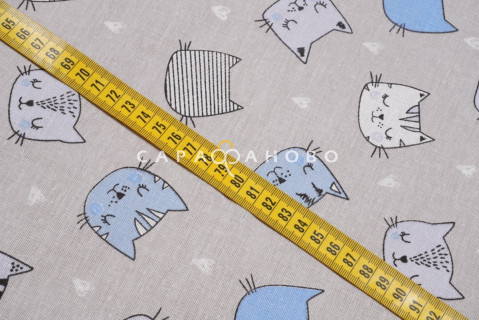 Ткань Бязь 150 см рис. 7273/2 Котики  (голубые)