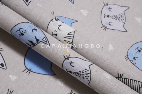Ткань Бязь 150 см рис. 7273/2 Котики  (голубые)