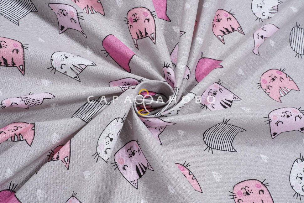 Ткань Бязь 150 см рис. 7273/3 Котики (розовые)