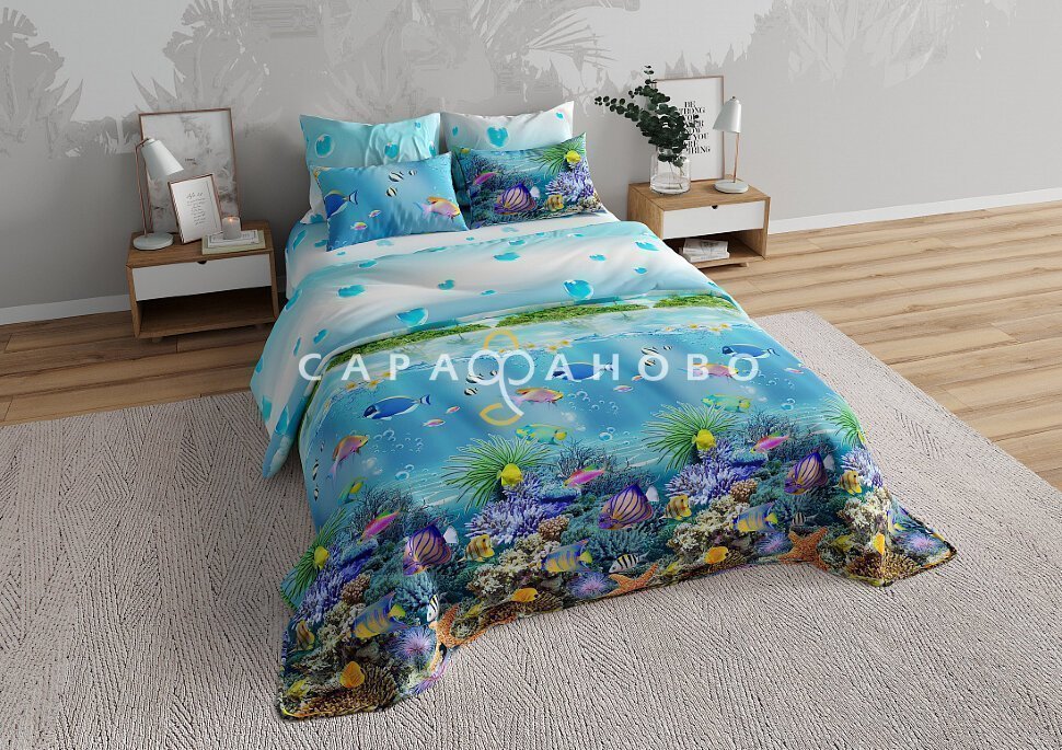 Ткань Перкаль 220 см рис. Морское дно (основа)