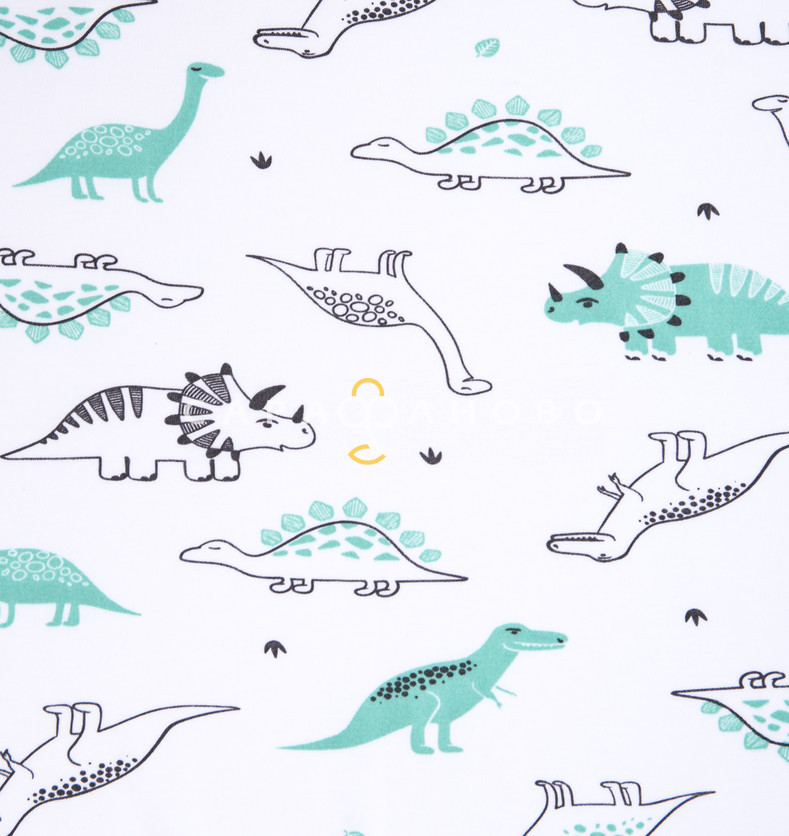 Ткань Интерлок 40/1 Пенье Cute dinos новый белый