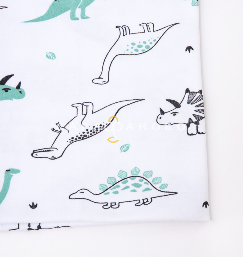 Ткань Интерлок 40/1 Пенье Cute dinos новый белый