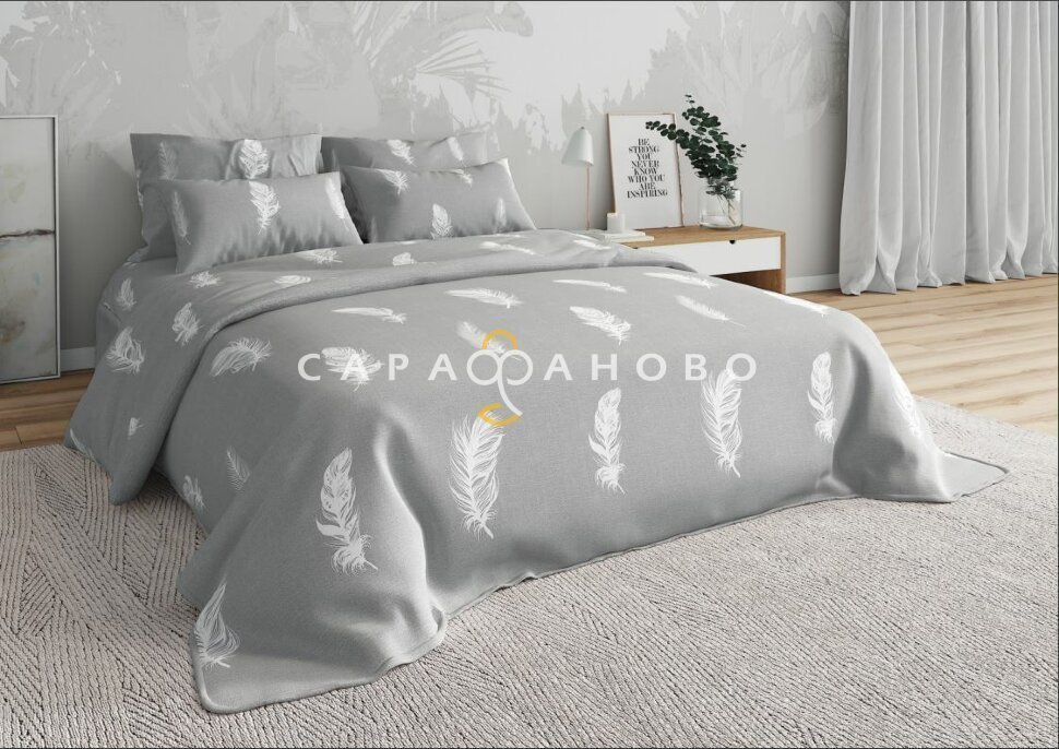 Ткань Бязь 220 см 125 гр рис Эко Перья (монохром)