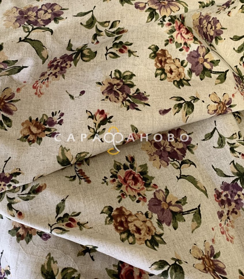 Ткань Полулён п/варёный 150 см. рис ВАЛЬС ЦВЕТОВ № 1107