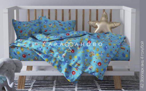 Ткань Бязь 150 см 120 гр рис. 042 Зоопарк, вид 4, голубой